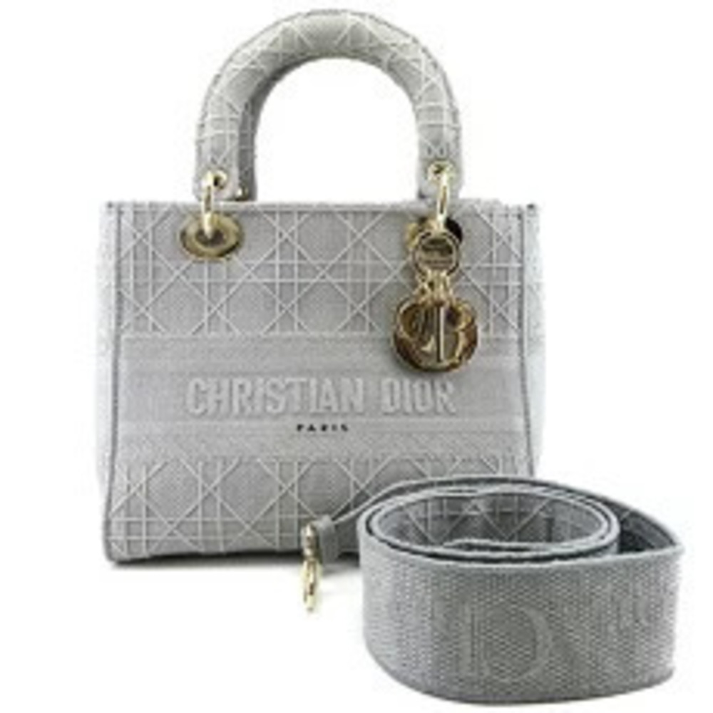 Christian Dior Cannage Lady Handbag Canvas Gray